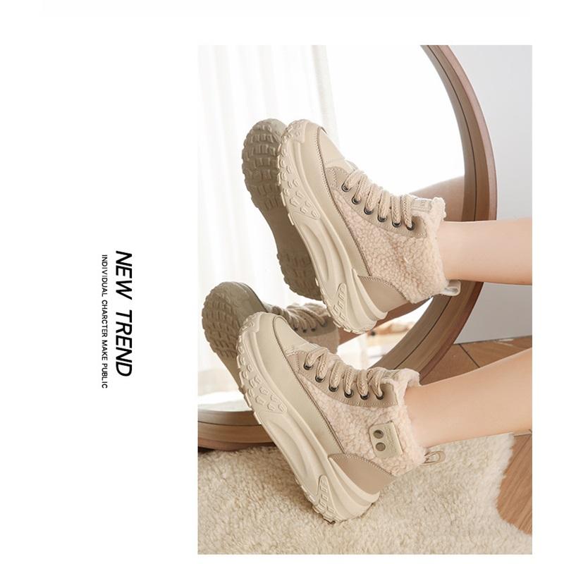 Women's Winter Fashion Casual Trend With Plush Insulation High Top And Height Increasing White Shoes