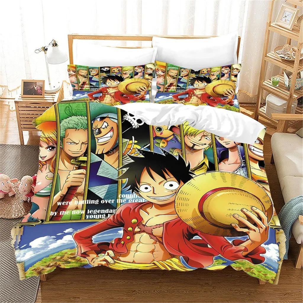 

ONE PIECE Підодіяльник Комплект постільної білизни Японія Аніме Декоративна постільна білизна Комплекти ковдр Хлопчики Дівчата Дитячі підлітки Постільна білизна Подарунок EU King 240x220cm