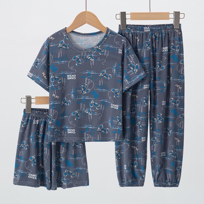 Summer Kids' American Style 3-Piece Set: Short-Sleeved Top, Shorts & Long Pants