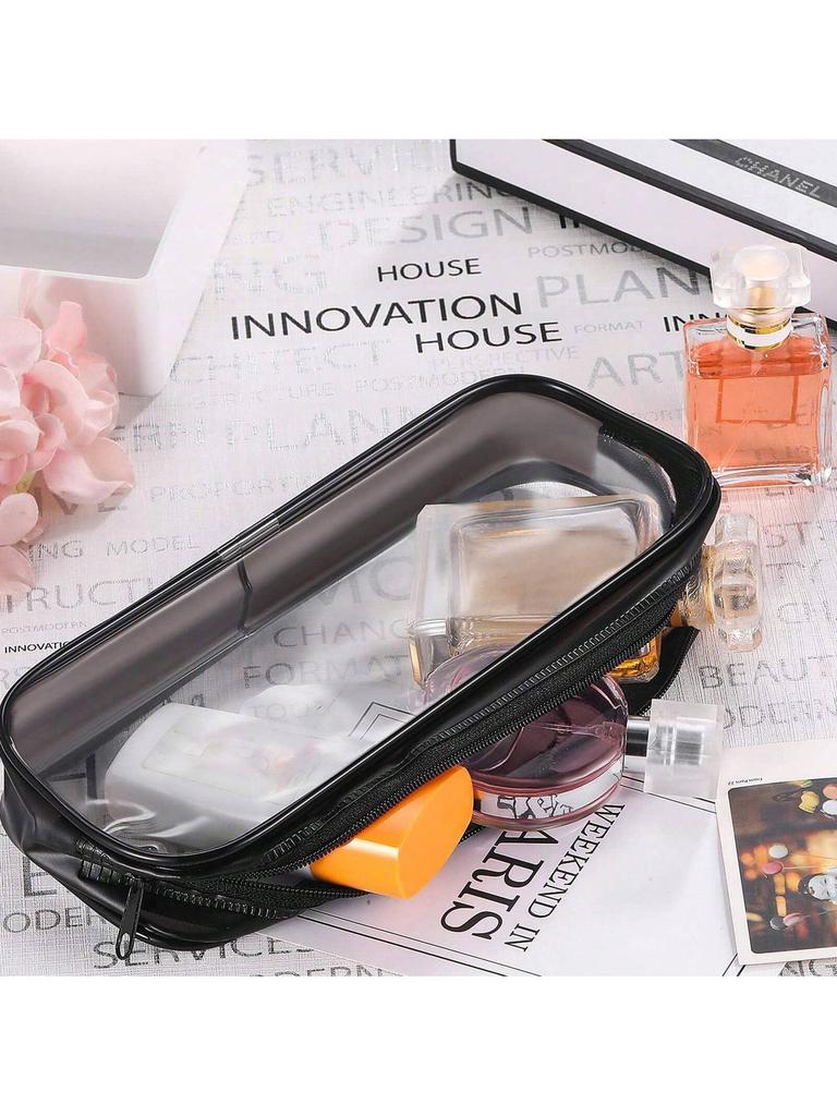 2 Stück Transparente PVC Reißverschluss Stifttasche Toilettenartikel Prüfungsstift Bleistifttasche Etui Reisegepäck Make-up Kosmetiktasche (Schwarz und weiß)