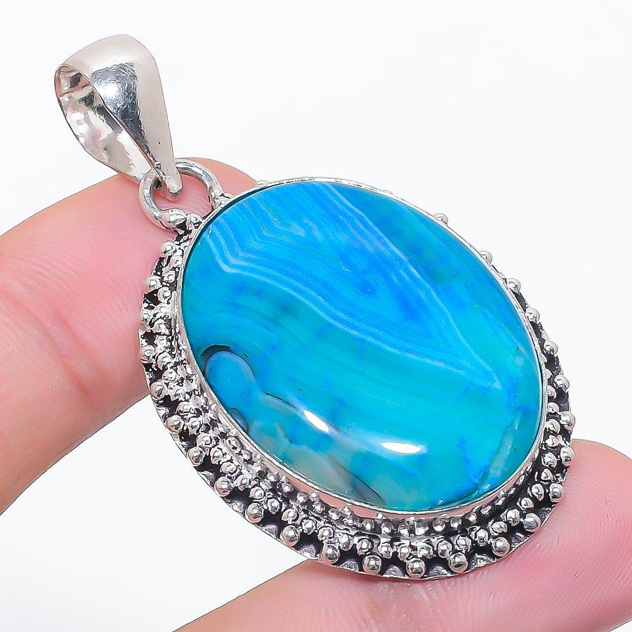 

Green Lace Agate Gemstone 925 Sterling Silver Jewelry Pendant 2.13