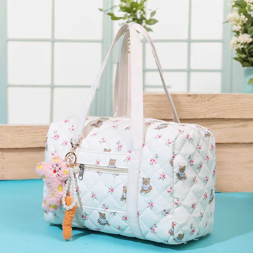 Floral Bear Shoulder Bag Large Capacity Quilted Baby Diaper Bag Travel Tote Bag Carry on Bag for Women