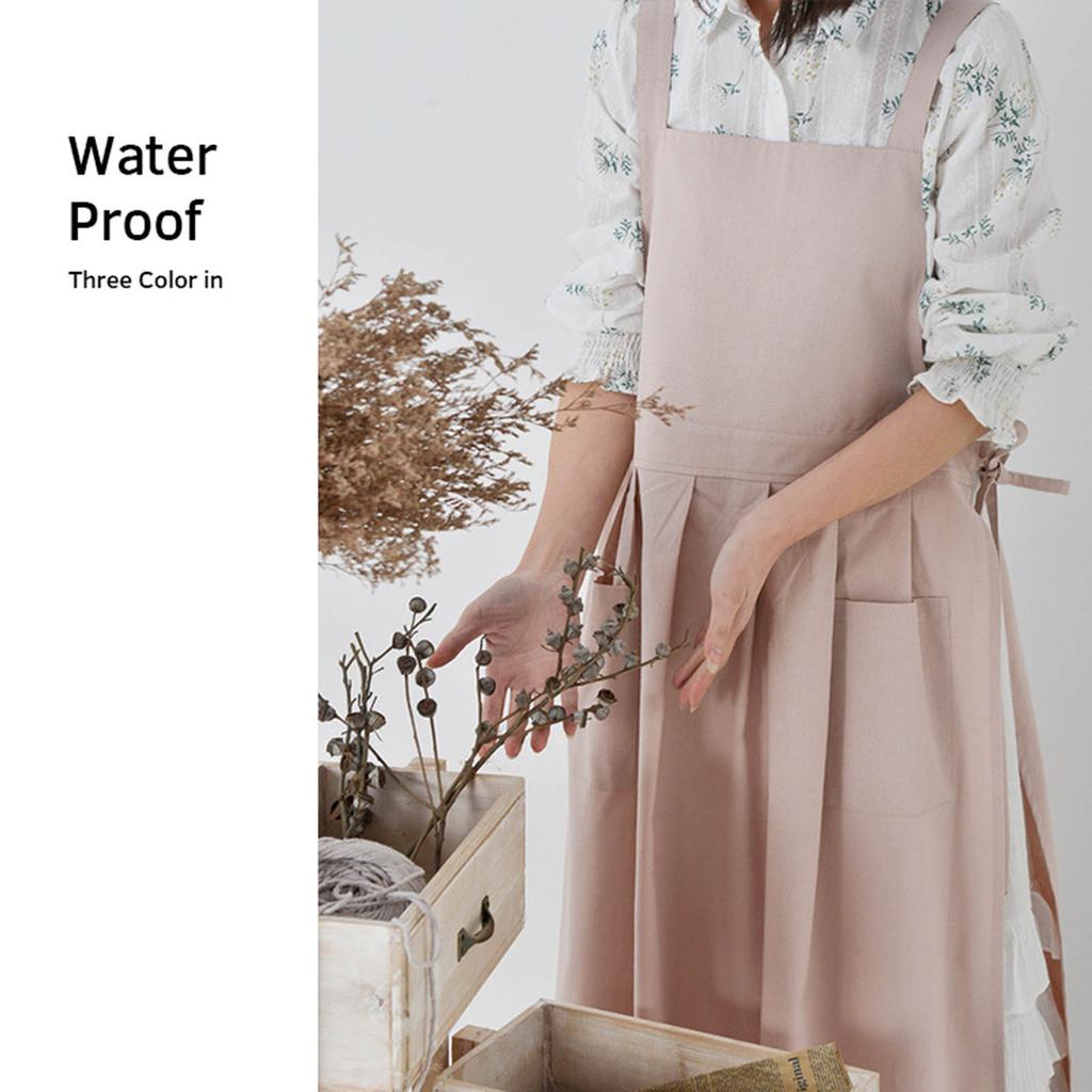 Cotton Linen Apron for Women Vintage Waterproof Apron Pinafore Dress with Pockets for Baking Cooking Gardening Work