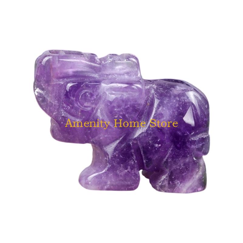 

F26C Healings Crystal Elephant Decors Natural Stone Hand Carved Elephant Sculpture Statue Figurines Gemstones Ornament Gift аметист