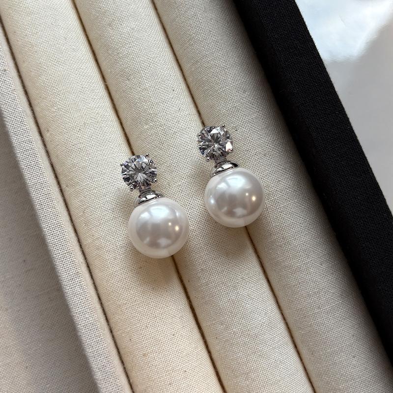 French Australian White Real Hemp Gray Large Pearl Diamond Stud Earrings Women's Earrings Earrings