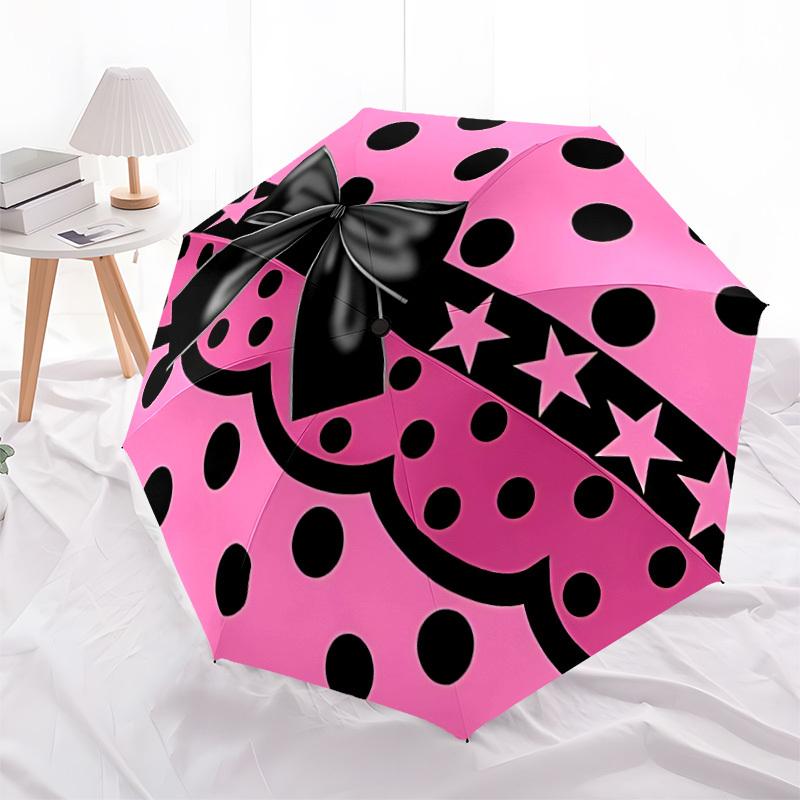1pc Polka Dots BowAutomatic Open/close Folding Umbrella, Compact Portable Travel Umbrella, Perfect Birthday/Holiday, Cute Umbrella y030