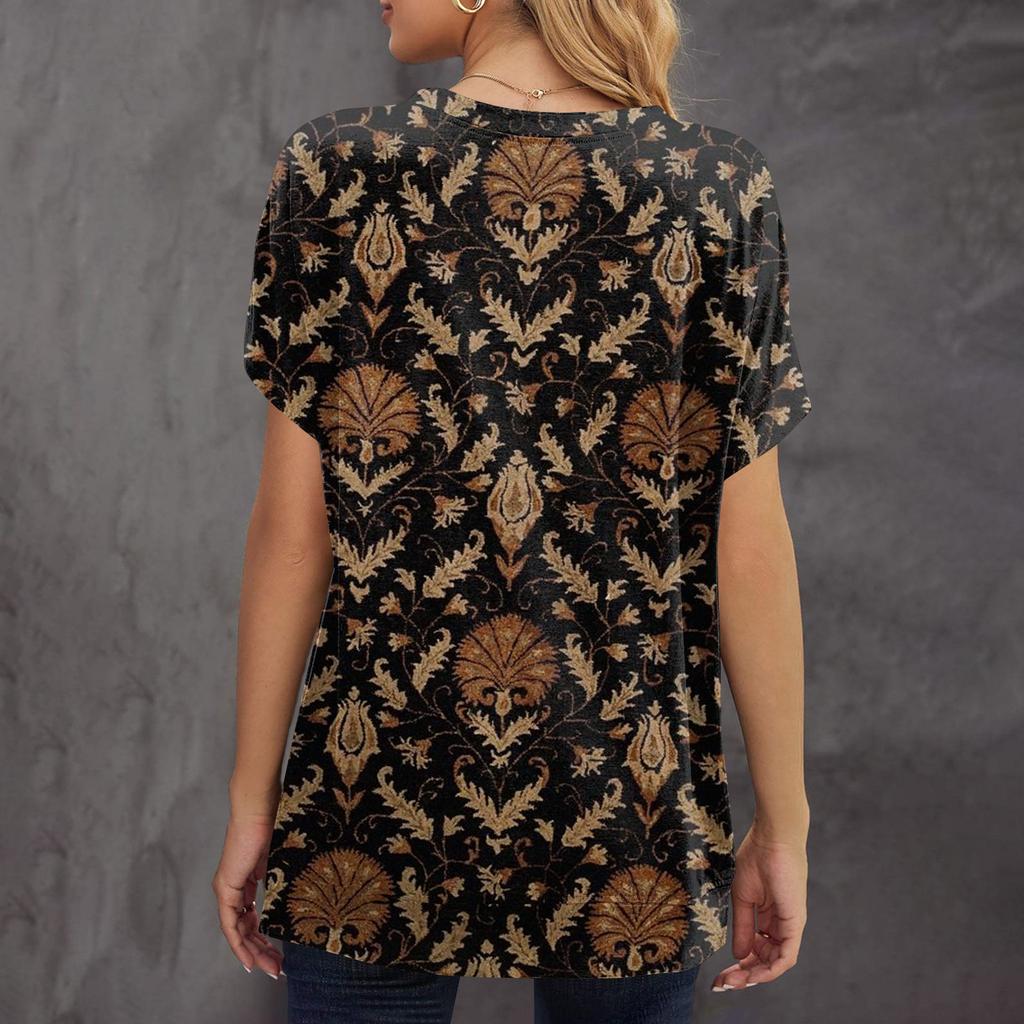 Women's Printed Short Sleeve Round Neck Retro Short Sleeve Summer Loose Tops Tops Women's Summer T-Shirts