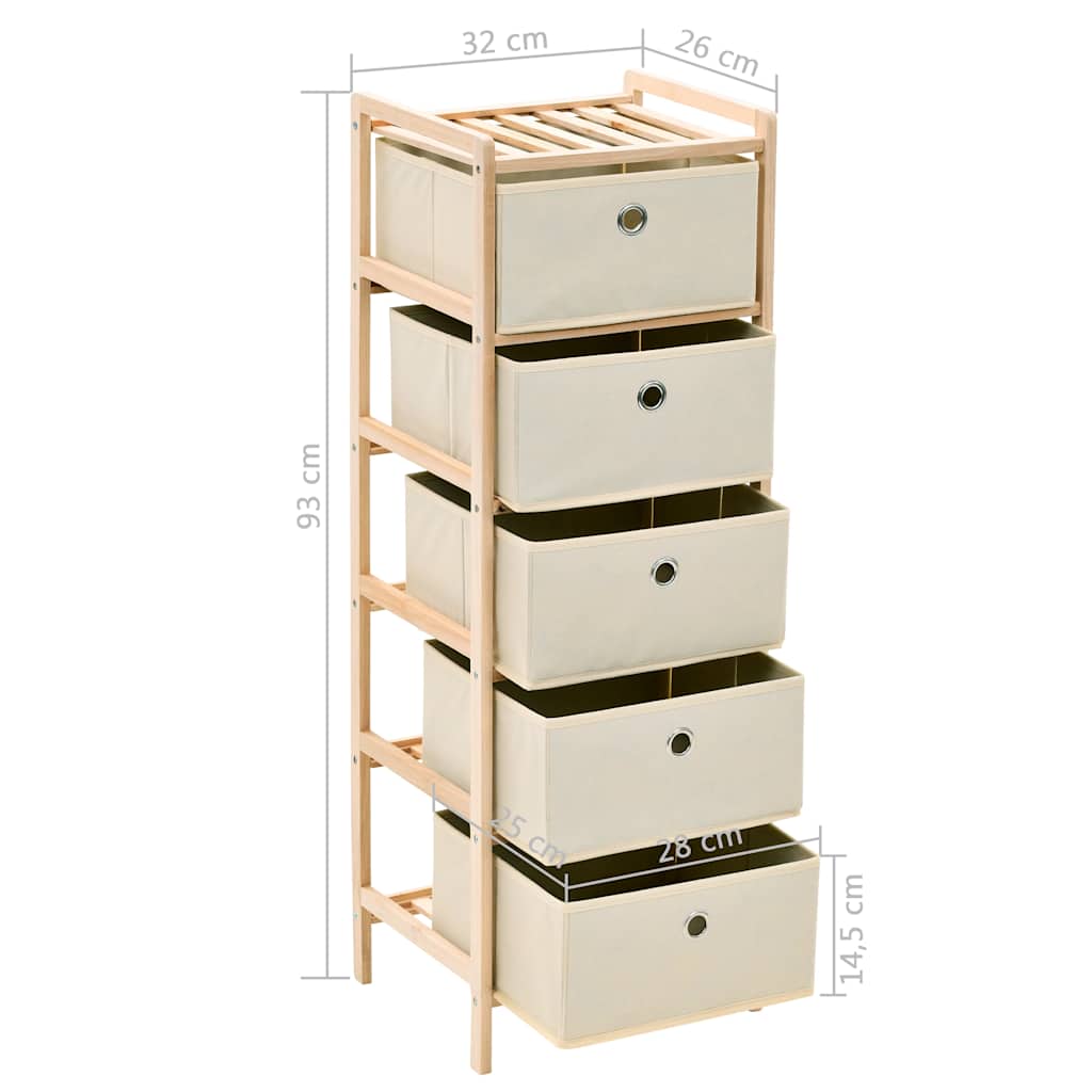 vidaXL Wicker Chest of Drawers with 5 Fabric Baskets Cedar Wood Beige