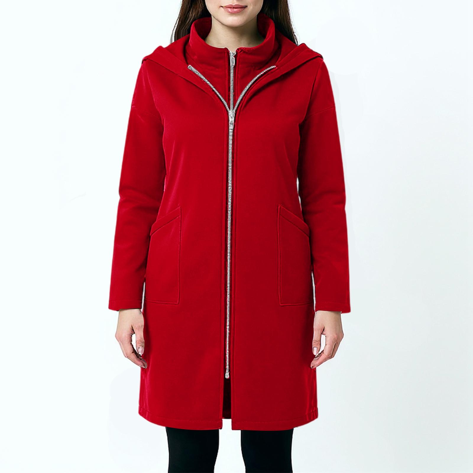 

Женская модная повседневная однотонная толстовка с капюшоном и карманом, длинная, средней длины, свободное пальто из двух частей XL красный