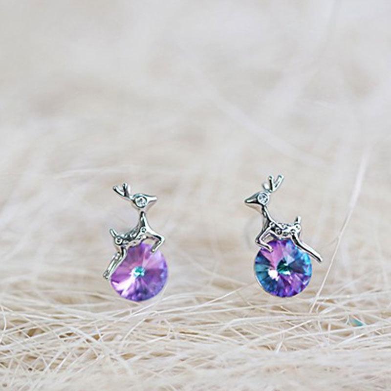 Yilu You Diamante Colorato Alce Orecchini di Natale Lobi Piccoli Squisito Piccolo Regalo Nuovo Stile