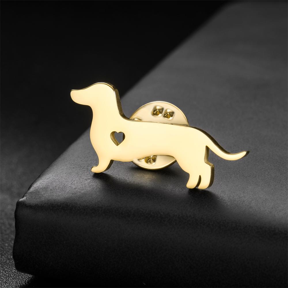 Dackel Hunde Broschen Pins Edelstahl Hohl Ausgeschnittenes Herz Wursthund Revers Pin Schmuck Welpe Haustierliebhaber Geschenke für Hundemamas Papas