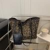 Street Style Leopard Print Pu Tote Bag With Zipper Closure For Daily Use