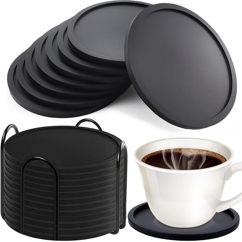 6pcs 10cm Silicone Coaster Set Eco Friendly Heat Resistant Non Slip Drink Mat Reusable Table Protector For Home Office Cup Placement чёрный