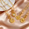 Trendy Chic Shell Conch Strawberry Heart Pendant Stainless Steel OT Buckle Square Chain Necklace for Women Jewelry Gifts