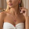 Vintage Romantic Pink Drip Oil Flower Pendant Necklace For Women Boho Exquisite Imitation Pearl Beads Choker Party Jewelry Gifts