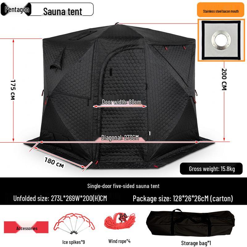 Pentagonal Winter Outdoor Sauna Tent: Portable Steam & Sweat Box for Ice Fishing and Medicinal Bath.