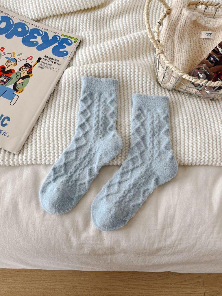 Women's Plush Mid-Calf Socks with Thick Velvet Lining - Australian Wool, Warm Autumn/Winter Style, Cozy Home Floor Length.