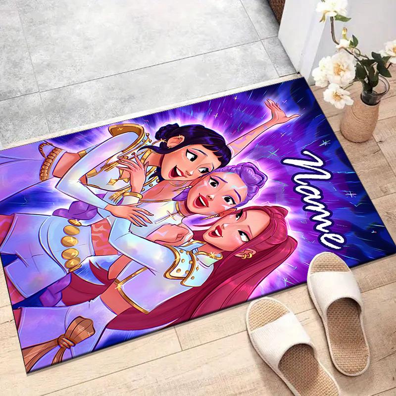 Custom KPop Demon Hunters Mat Personalized Name, Polyester Washable Indoor Entryway Rug, Gift for Christmas, Easter, Thanksgiving Day