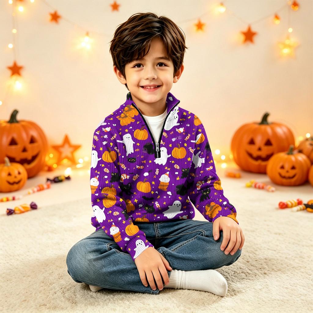 Kids Halloween Print Knit Sweatshirt Pullover Top