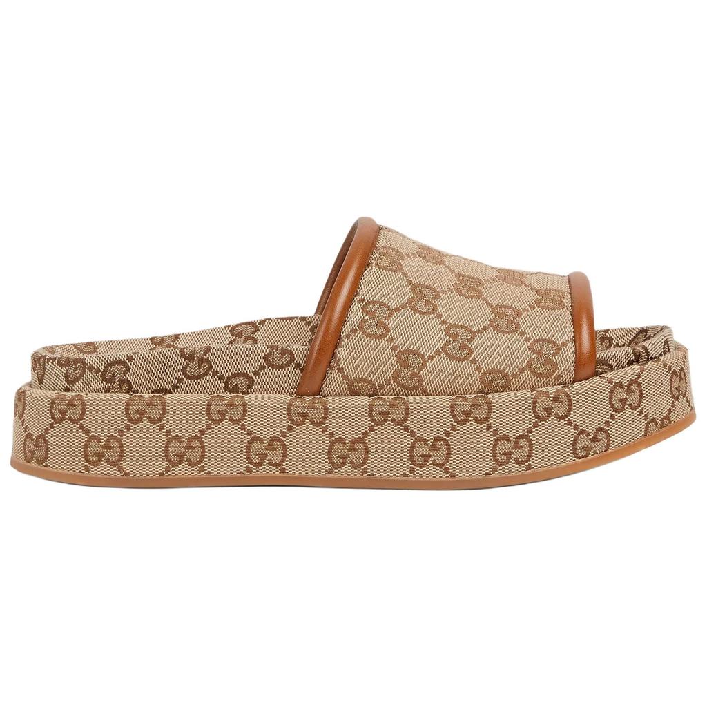 Gucci Slide Slippers Women's Beige & Dark Brown 816797 FAD9C 9745