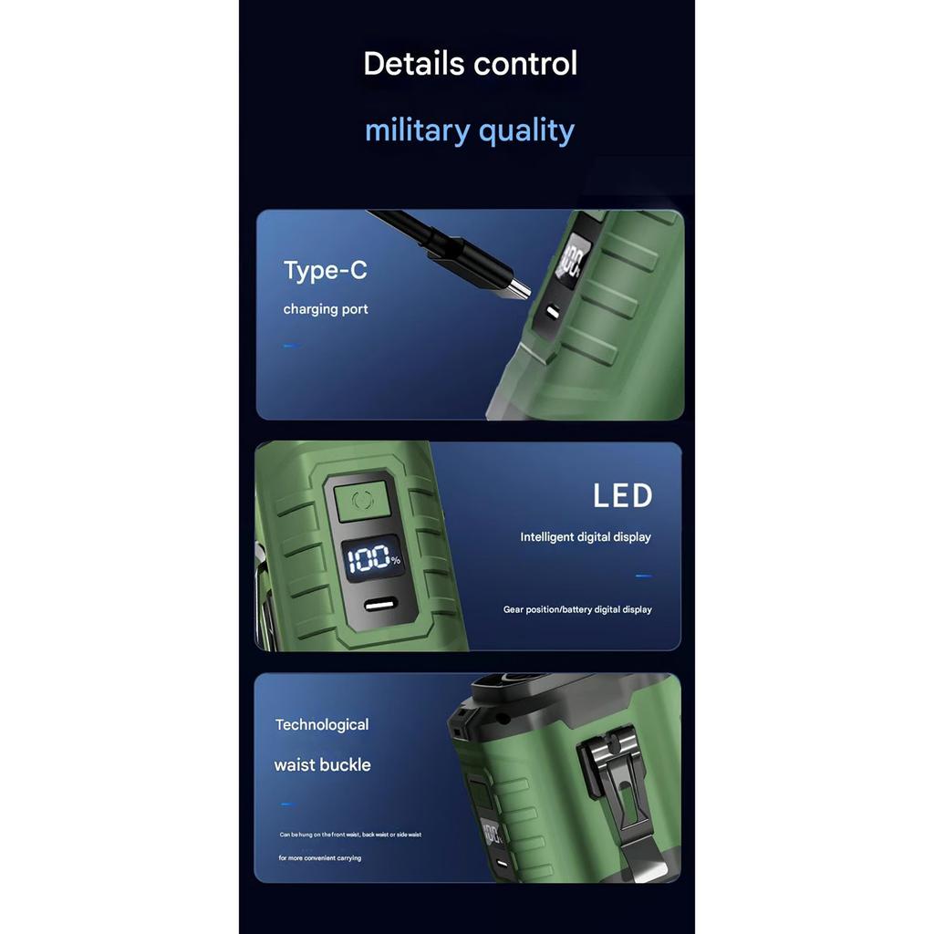 Portable Waist Clip & Fan | USB Rechargeable With LED And Power Bank