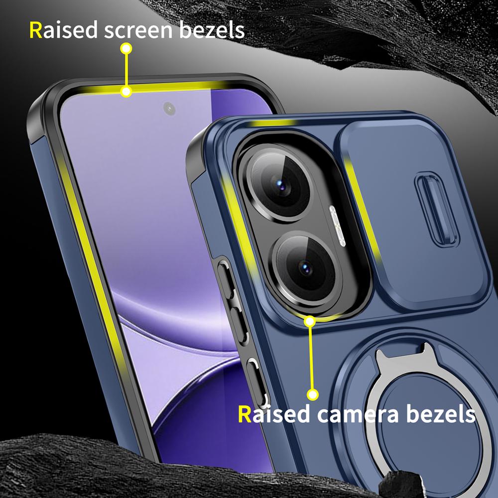 KEYSION 360° Ring Stand Phone Case for Xiaomi POCO F7 Slide Camera Protection Magnetic Shockproof Cover for Redmi Turbo 4 Pro