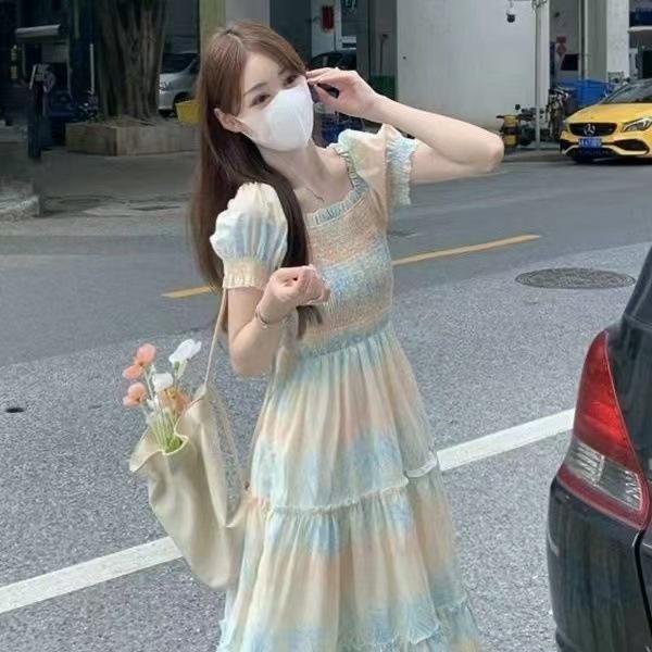 2025 Sommer Französischer Chic Hochtailliertes Glockenblumen-Midi-Kleid für Damen