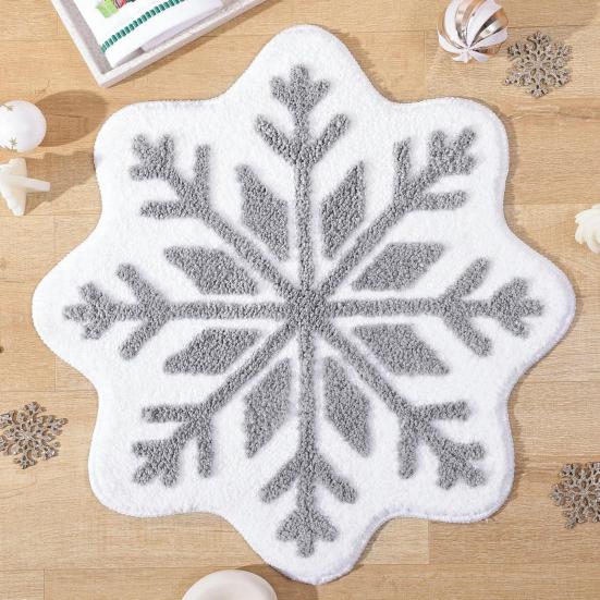 Christmas Snowflake Bathroom Rug Fuzzy Snowflake Absorbent Floor Mat Machine Washable Non Slip Bathtub Rug for Shower Entrance Kitchen Decor