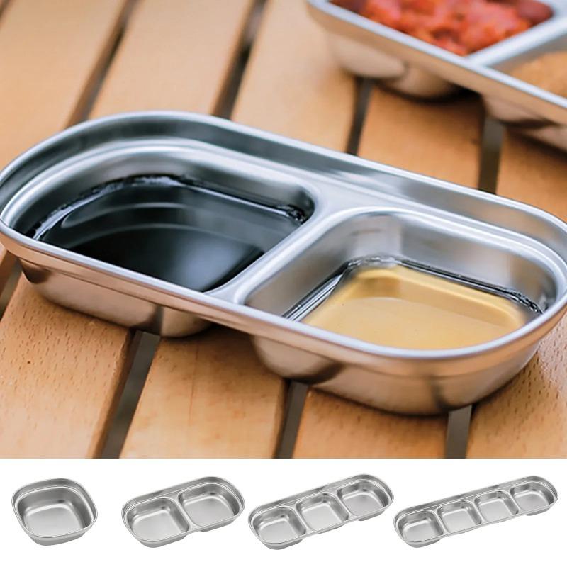 1/2/3/4-Fach Gewürzschale 304 Edelstahl Fachgeteilte Saucenplatte Korrosionsbeständiges Geschirr für Outdoor-Picknick