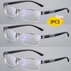 3PCS Anti Blue Reading Glasses Men Half-frame Glasses Business Style Male Eyeglasses For Old People Glasses With Grade +100~+400