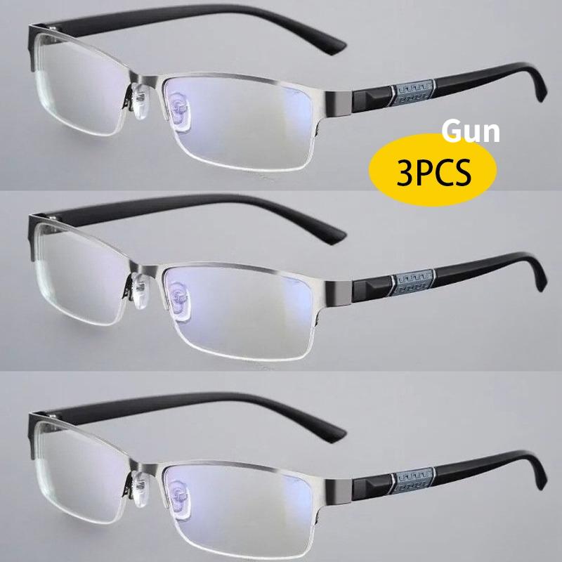 

3 шт. Анти-синие очки для чтения Мужские очки с полуободком Деловой стиль Мужские очки для пожилых людей Очки с диоптриями +100~+400 +3.5