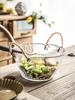 7/8.5 Inches Galss Fruit Plate with Hemp Rope Handle Nordic Large Capacity Salad Bowl Household Thickened Transparent Tableware