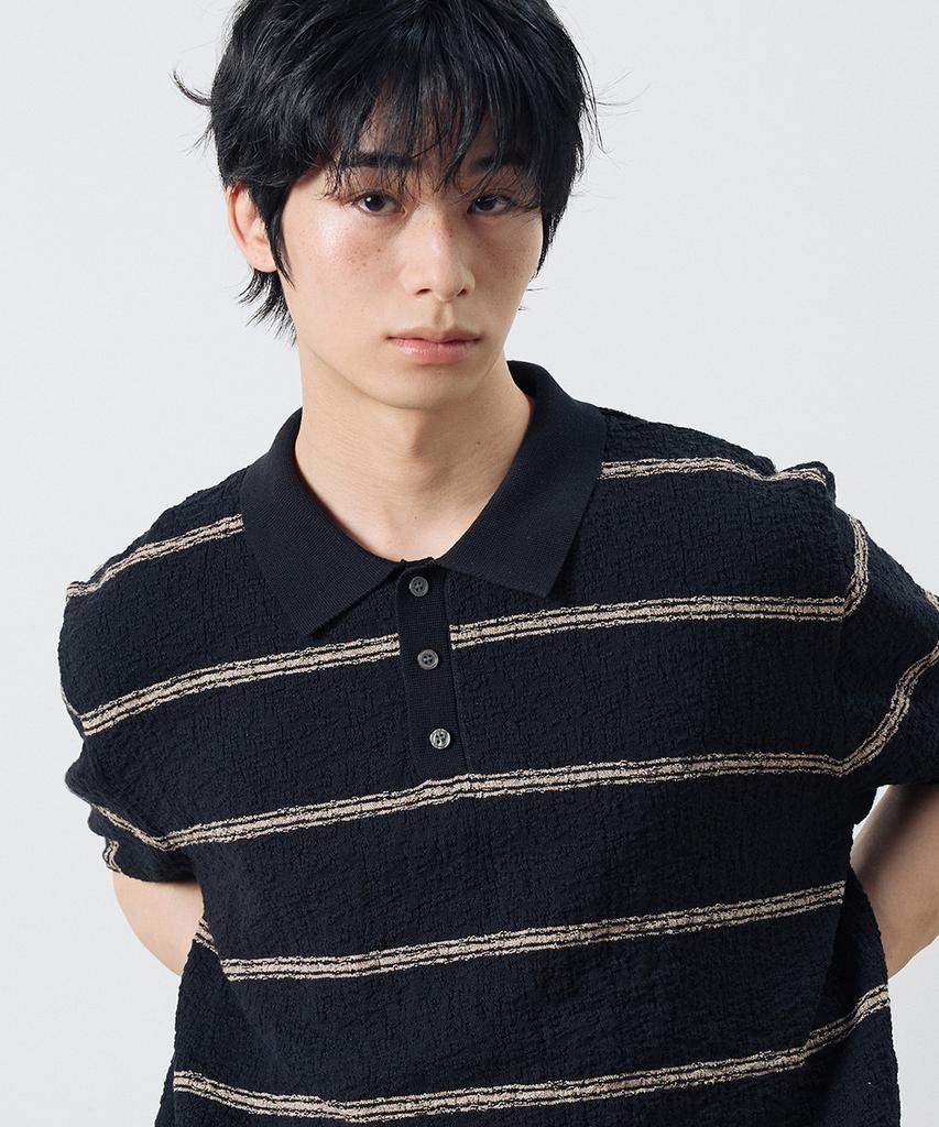 Dibsenseu Striped Boucle Collar Short Sleeve Knit