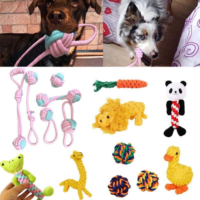 Kit de 6x Brinquedos de Corda para Cães Resistentes e Duráveis Nó de Mastigar Bola Pet Filhote Urso Brinquedo de Algodão Atacado