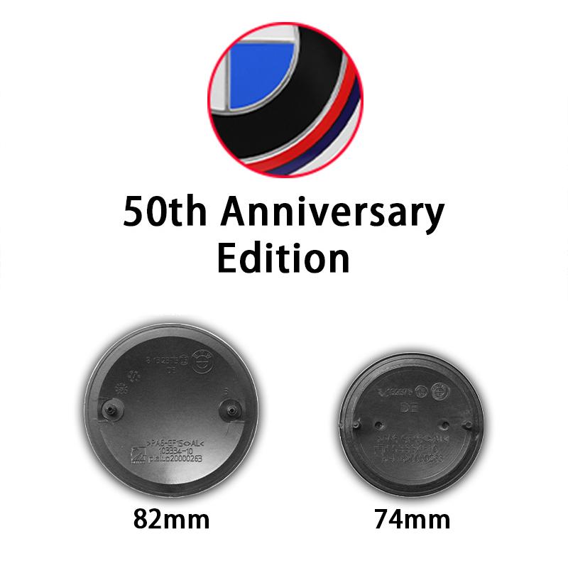 

74mm 82mm 50th Anniversary Car Front Hood Bonnet Logo Rear Trunk Emblem Sticker Accessories For BMW E36 F20 E46 E39 E38 E90 X6 M 1Pcs 74mm