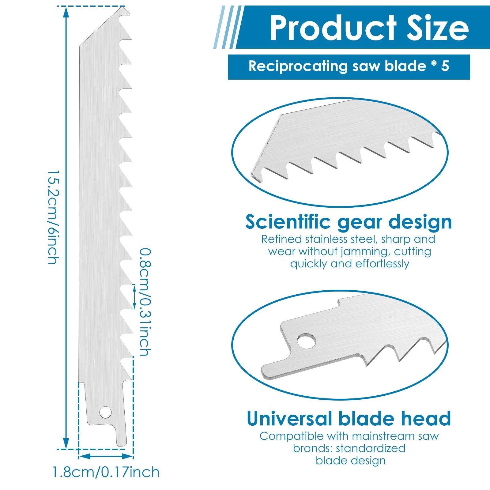 

6 Inch Stainless Steel Reciprocating Saw Blade for Frozen Meat Bone Cutting 3 TPI Food Saw Blade 5 Pack for Home Commercial