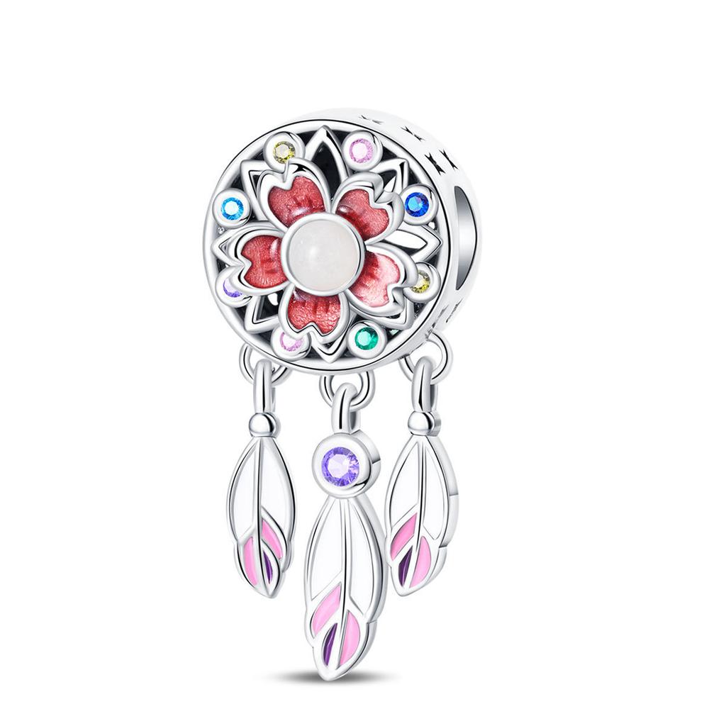 S925 Silver Dreamcatcher Style Moon Pendant 925 Silver Bead DIY Bracelet Jewelry Accessories