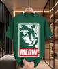 2026 New Arrival Pure Cotton Tshirt Vintage Woodcut Black Cat Meow Letter Print Crew Neck Unisex Top Casual Short Sleeve