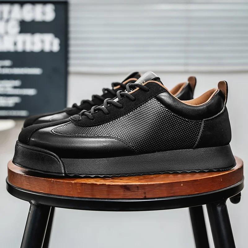 

Breathable Flat Shoes Trainers Men Lace-up Casual Sneakers Retro Fashion Brown Men s Low Sneakers Zapatillas Hombre Big Size 45 39 чёрный