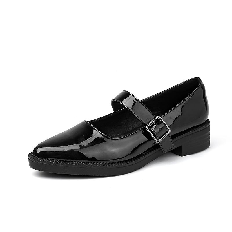 Fashion Patent Leather Buckle Strap Oxfords Woman Pointed Toe Shoes Low Heel Flats Ladies Mary Janes Lolita Derby Loafers Femme Sneakers