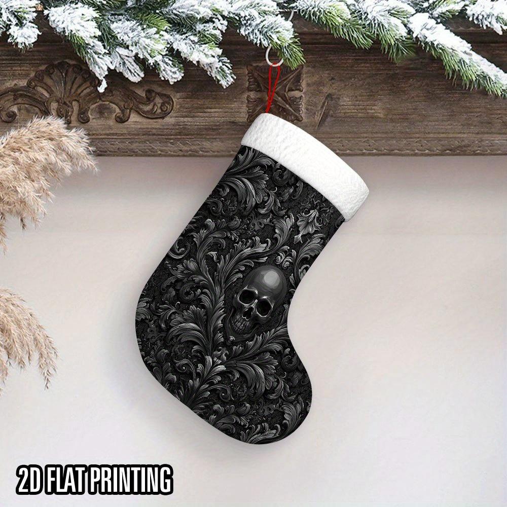 Christmas decoration fireplace hanging stocking1pc Gothic Christmas Stocking with Skull & Floral Design - Red