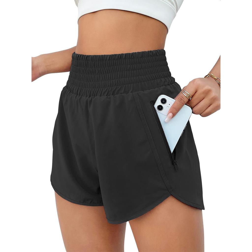 Pocket Quick-drying Naked Yoga Shorts Double-layer Anti-light High Waist Three-point Fitness
