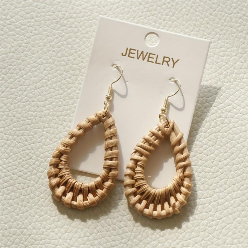Handcrafted Brown Rattan Oval Hollow Dangle Earrings for Women Wooden Holiday Earring Party Jewelry Gifts