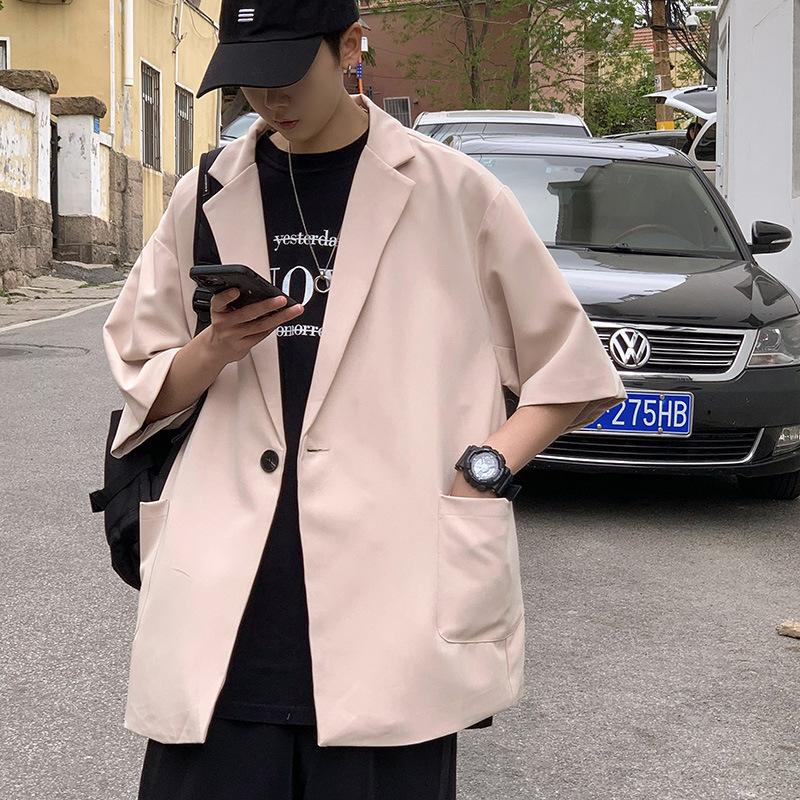 

Летний маленький костюм с короткими рукавами, мужской повседневный свободный трендовый костюм в гонконгском стиле Tide Brand Ins Student Ruffian, красивый пиджак с половиной рукавов M