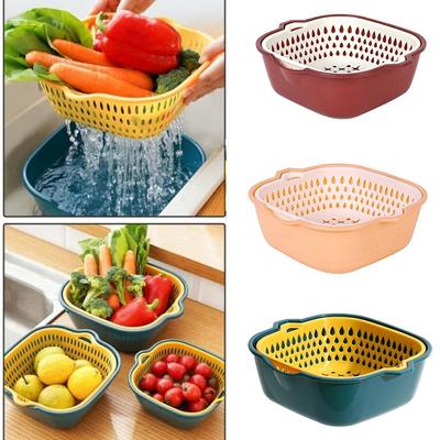2in1 Double Layer Drain Basket Storage Basket Multifunctional Kitchen Drain Basket Containers Storage Fruit Vegetable Basin