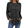 Women's Fashionable Solid Color Round Neck Long Sleeved Loose Fitting Pullover T-shirt Top