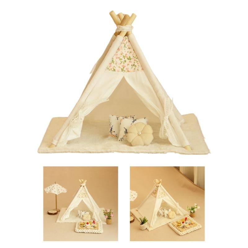 1/12 Doll House Minature Tent Easy Assembly Design Safe Cotton Polyester Playtent For Children Pretend Play Activity