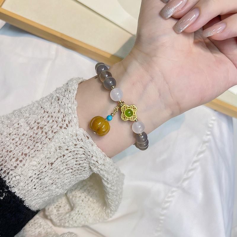 Guofeng Design Natural Agate Bracelet Diy Chalcedony Bracelet Antique Temperament Retro Hanfu Accessories