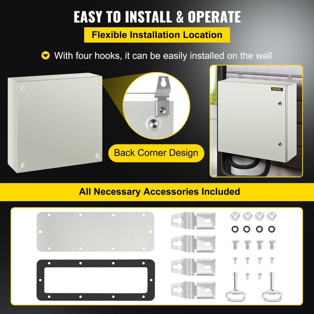 NEMA Steel Enclosure, 24 X 24 X 8'' NEMA 4X Steel Electrical Box, IP66 Waterproof & Dustproof, Outdoor/Indoor Electrical Junction Box, with Mounting