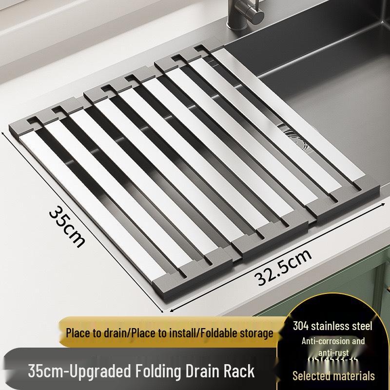 304 Stainless Steel Retractable Folding Kitchen Sink Dish Drainer Basket Rack